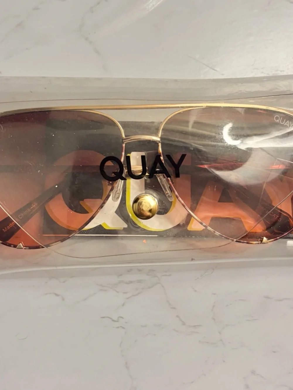 Quay Australia Gold Frame Sunglasses with Orange Gradient Lenses